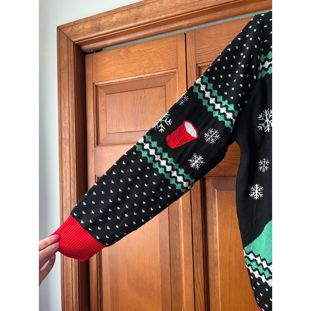 NWT Tipsy Elves Women's Beer Pong Ugly Christmas Sweater Black Red Size XL - Picture 5 of 9